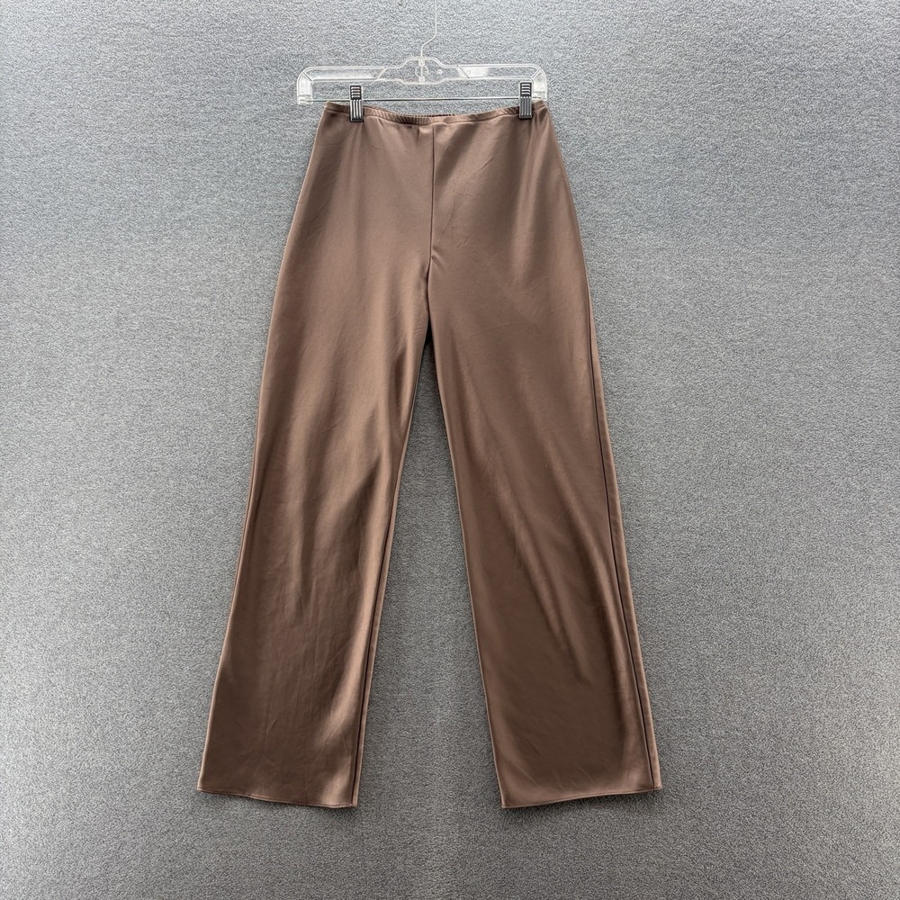 Reformation Pants Women XS Petite Brown Satin Straight Leg Elastic Waist Pull On